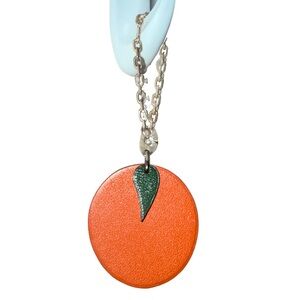 Hermes Paris Authentic Fruit Motif Orange Bag Charm with Sterling Silver Chain